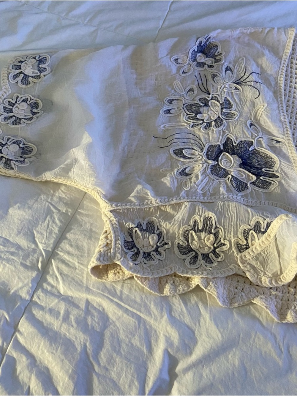 Rachel Zoe Open-Knit Crochet Top in Cream and Navy Embroidery - Picture 6 of 12